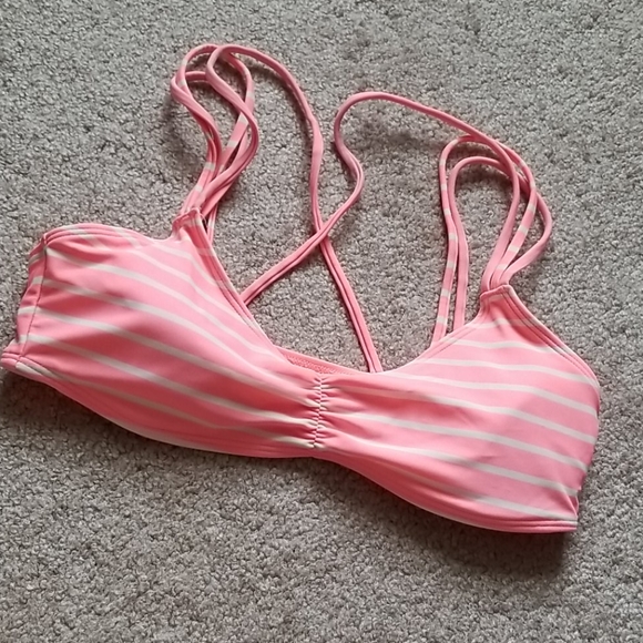 aerie Other - Aerie Pink & White Strappy Striped Bikini Top